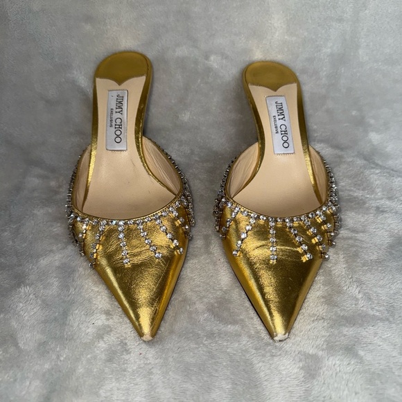 Jimmy Choo Gold Crystal Embellished Heels - Picture 3 of 6